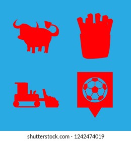 farming icon set about combine harvester, cow, potato and footbal pin vector set