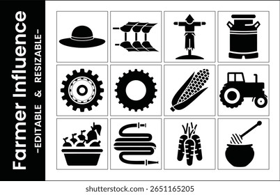 Farming Icon Set Black And White Vector Graphic Illustration Agriculture Elements Farm Life