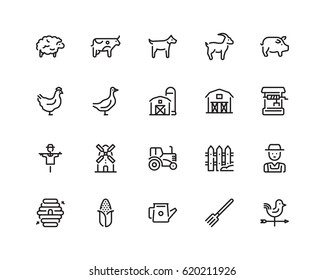 Farming icon set, outline style