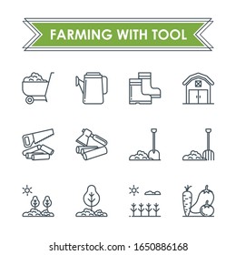 Farming icon set, Sketchy with outline vector design
