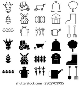 Juego de vectores de icono de agricultura. Colección de signos de ilustración agrícola. Símbolo de granja o logotipo.