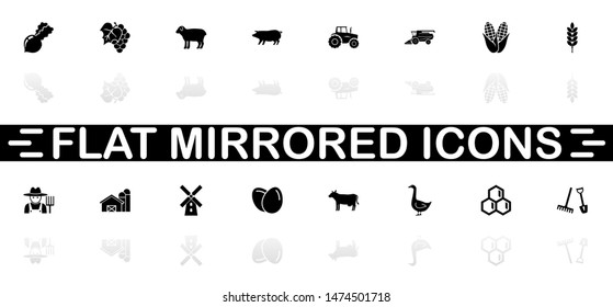 Farming icons - Black symbol on white background. Simple illustration. Flat Vector Icon. Mirror Reflection Shadow. Can be used in logo, web, mobile and UI UX project.