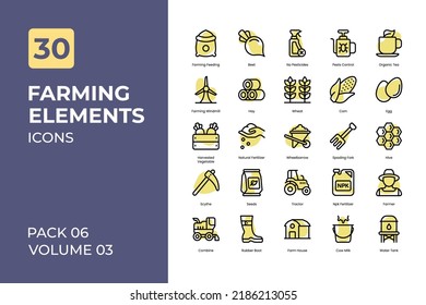 Farming Icons Collection. Set contains such Icons as farmer, garden tool, tractor, milk, and more.