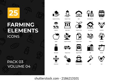 Farming Icons Collection. Set contains such Icons as farmer, garden tool, tractor, milk, and more.