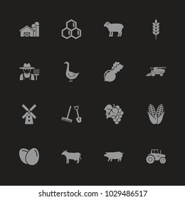 Farming icons - Gray symbol on black background. Simple illustration. Flat Vector Icon.