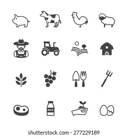 farming icons, mono vector symbols