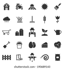 Farming Icons On White Background, Stock Vector