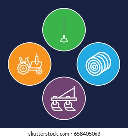 Farming icons set. set of 4 farming outline icons such as hay, tractor