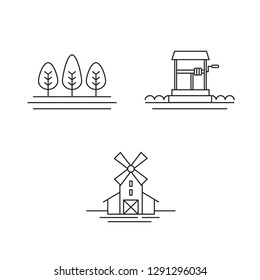 Farming Icons Set Black and White Thin Line Art Simple and Clear