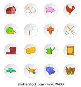 Farming icons set. Cartoon illustration of 16 farming vector icons for web