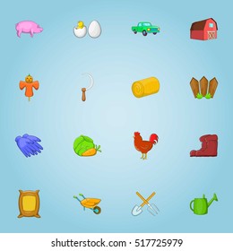Farming icons set. Cartoon illustration of 16 farming vector icons for web