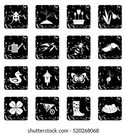 Farming icons set. Grunge illustration of 16 farming vector icons for web