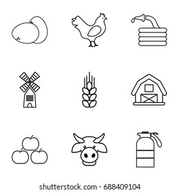 Farming icons set. Outline set of 9 farming vector icons for web isolated on white background