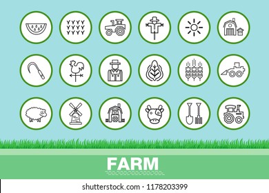 Farming icons  set,  thin line style