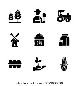Los iconos de cultivo establecen la ilustración vectorial. conjunto de iconos de agricultura y agricultura negros vectoriales.