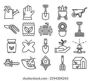 farming icons set vector line illustration