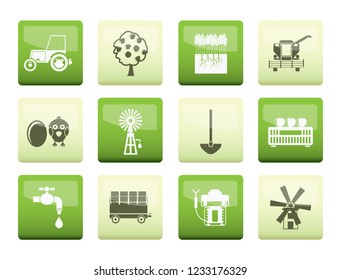 Farming industry and farming tools icons over color background - vector icon set