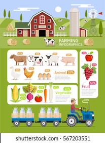 Vorlage für die landwirtschaftlichen Infografiken. Vektorgrafik. Kann für das Workflow-Layout, Banner, Diagramm, Zahlenoptionen, Optionen zum Aufstocken, Webdesign, Timeline verwendet werden