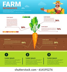 Farming Infographics Eco Friendly Organic Natural vegetable Growth Farm Production Banner With Copy Space Vector Illustration