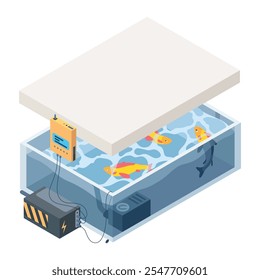 Criação isométrica. Futura aquicultura. Fazenda inteligente moderna. Adequado para diagramas, apresentação, recurso de jogo e outros