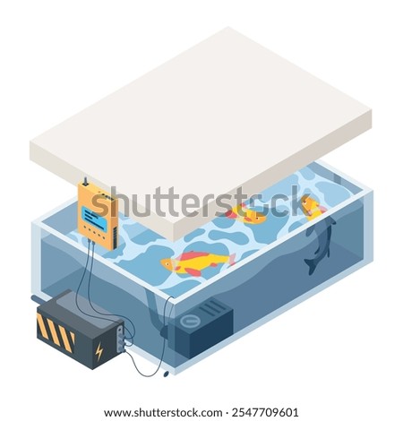 Farming isometric. Future fish farming. Modern smart farm. Suitable for diagrams, presentation, game asset and other