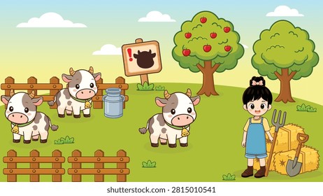 	
farming landscape background with animals illustration farmlife