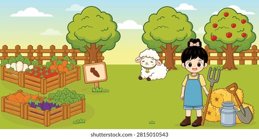 	
farming landscape background with animals illustration farmlife