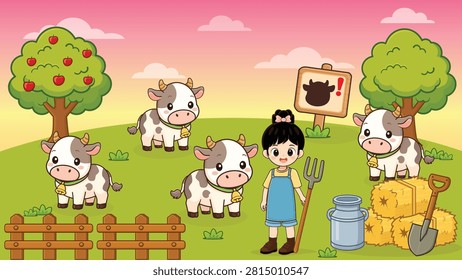 	
farming landscape background with animals illustration farmlife