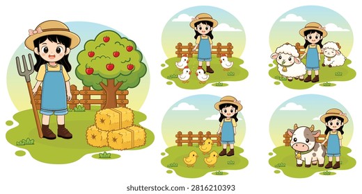 farming landscape background with animals illustration farmlife	