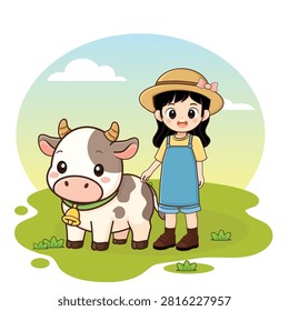 farming landscape background with animals illustration farmlife	