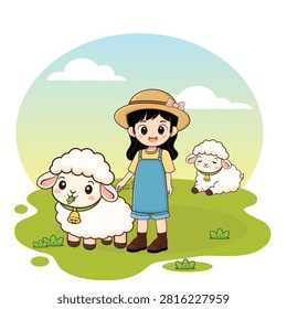 farming landscape background with animals illustration farmlife	