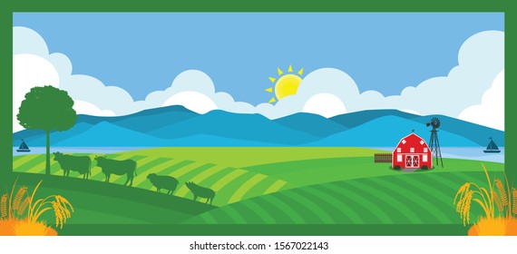 Farming Landscape 
scenery Illustration Vector