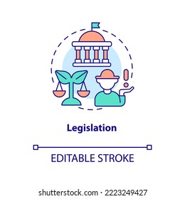 Farming legislation concept icon. Agriculture laws regulation. Crop, livestock rules abstract idea thin line illustration. Isolated outline drawing. Editable stroke. Arial, Myriad Pro-Bold fonts used