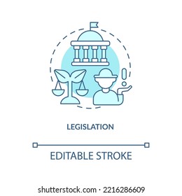 Farming Legislation Turquoise Concept Icon. Agronomy Laws Regulation. Farm Rules Abstract Idea Thin Line Illustration. Isolated Outline Drawing. Editable Stroke. Arial, Myriad Pro-Bold Fonts Used