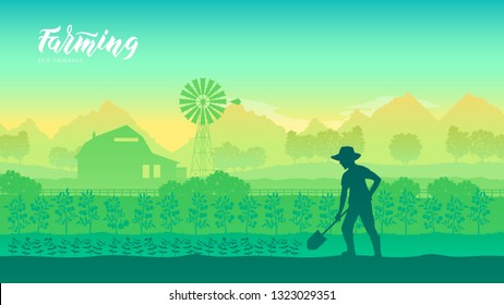 Farming life brochure card. Take care of the garden template land page wallapapers. cultivation of layout modern design