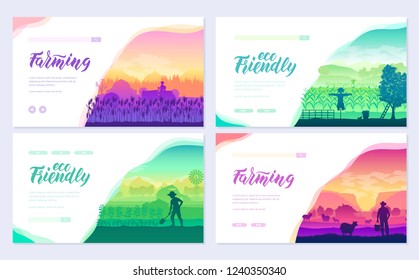 Farming life brochure cards set. Take care of the garden template of flyear, web banner, ui header, enter site. Invitation concept background. Layout illustration modern slider 