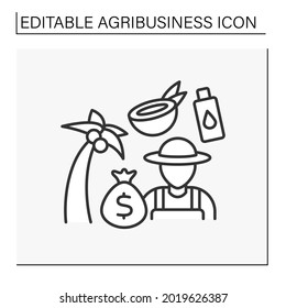 Farming line icon. Coconut and palm oil production. Commercial farming. Profitable business.Agribusiness concept. Isolated vector illustration. Editable stroke