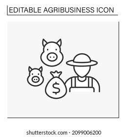 Icono de línea de cultivo. Ganadería de cerdos. Cría y cría de cerdos domésticos. Venta de mercado. Producción de carne. Concepto agroindustrial. Ilustración vectorial aislada. Trazo editable