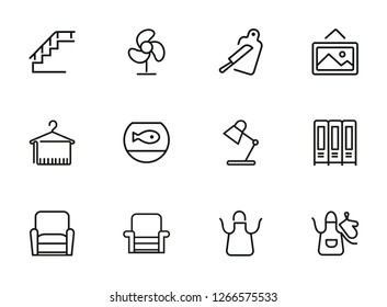 Farming line icon set. Set of line icons on white background. Nature concept. Pig, horse, food, product. Nature concept. Vector illustration can be used for topics like environment, farm, production