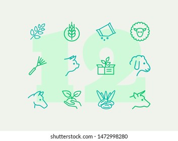 Farming line icon set. Set of line icons on white background. Nature concept. Pig, horse, food, product. Nature concept. Vector illustration can be used for topics like environment, farm, production