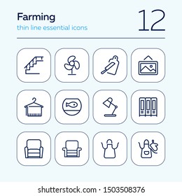 Farming line icon set. Set of line icons on white background. Nature concept. Pig, horse, food, product. Nature concept. Vector illustration can be used for topics like environment, farm, production