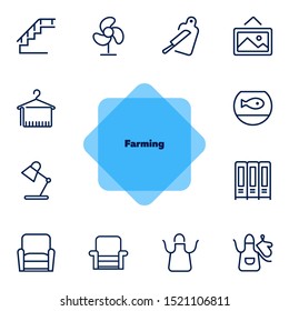 Farming line icon set. Set of line icons on white background. Nature concept. Pig, horse, food, product. Nature concept. Vector illustration can be used for topics like environment, farm, production