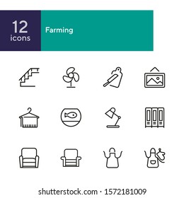 Farming line icon set. Set of line icons on white background. Nature concept. Pig, horse, food, product. Nature concept. Vector illustration can be used for topics like environment, farm, production