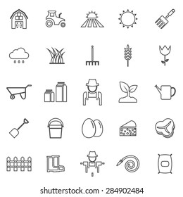 Farming line icons on white background, stock vector