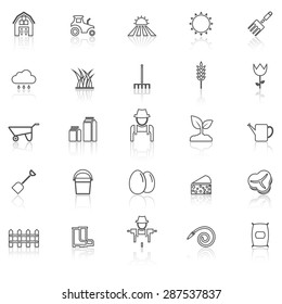 Farming line icons with reflect on white, stock vector