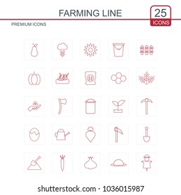 Farming line icons set red