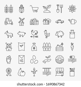 Farming Line Icons Set. Vector Thin Outline Countryside Symbols.