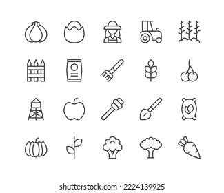 Farming line icons set. Vector objects isolated on a white background for web design and graphics. Outline icons collection.