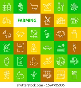 Farming Line Icons. Vector Thin Outline Countryside Symbols.