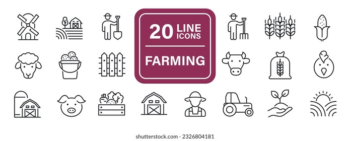 Farming line icons. For website marketing design, logo, app, template, ui, etc. Vector illustration.